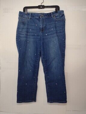 Est.1946 Denim Blue Women's Embellished Straight-Leg Jeans Size (16)